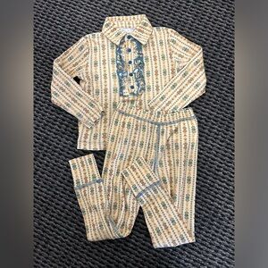 Kids Cream and Blue Patterned Pajamas